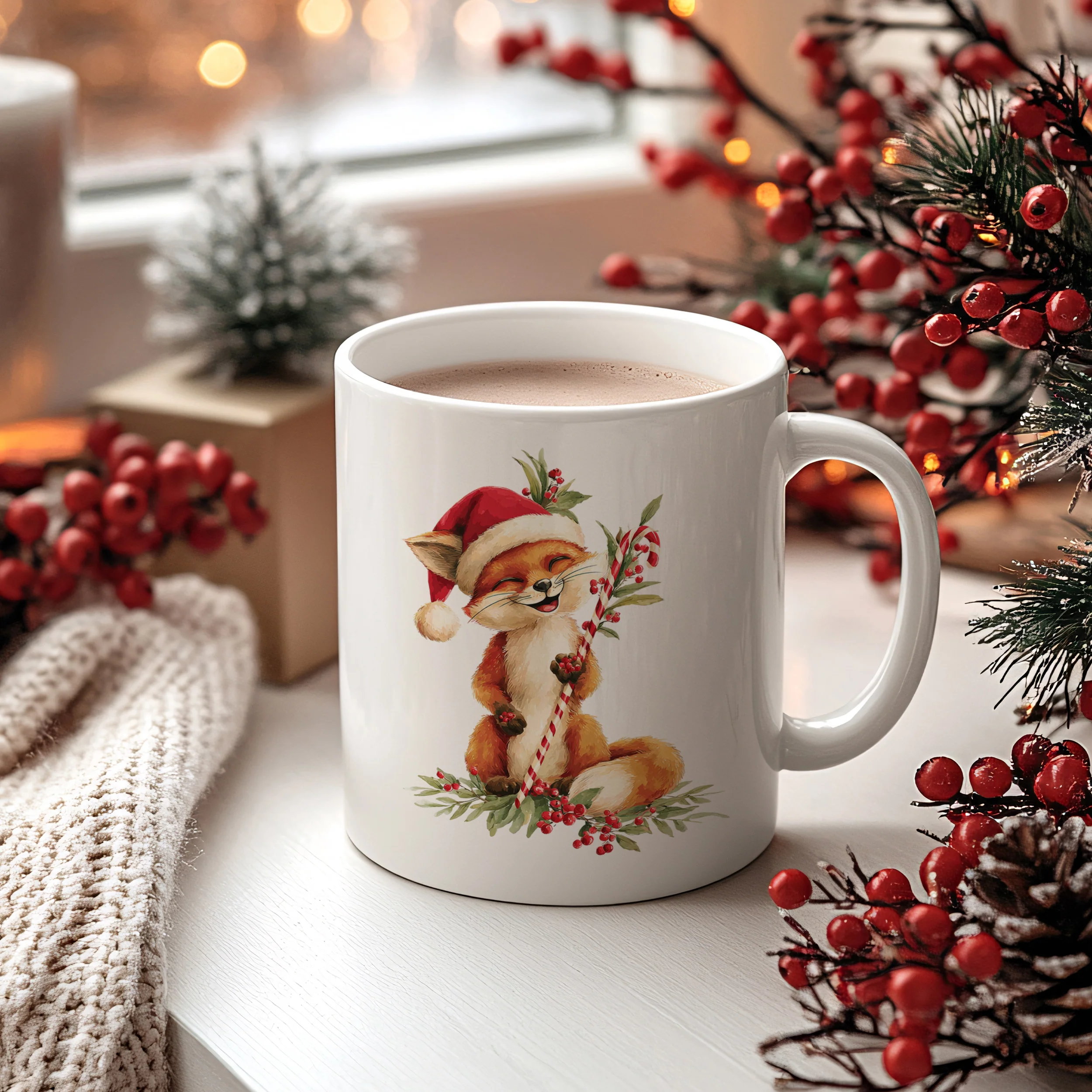 Weihnachtstasse Fuchs mit Weihnachtsmütze - Image 2