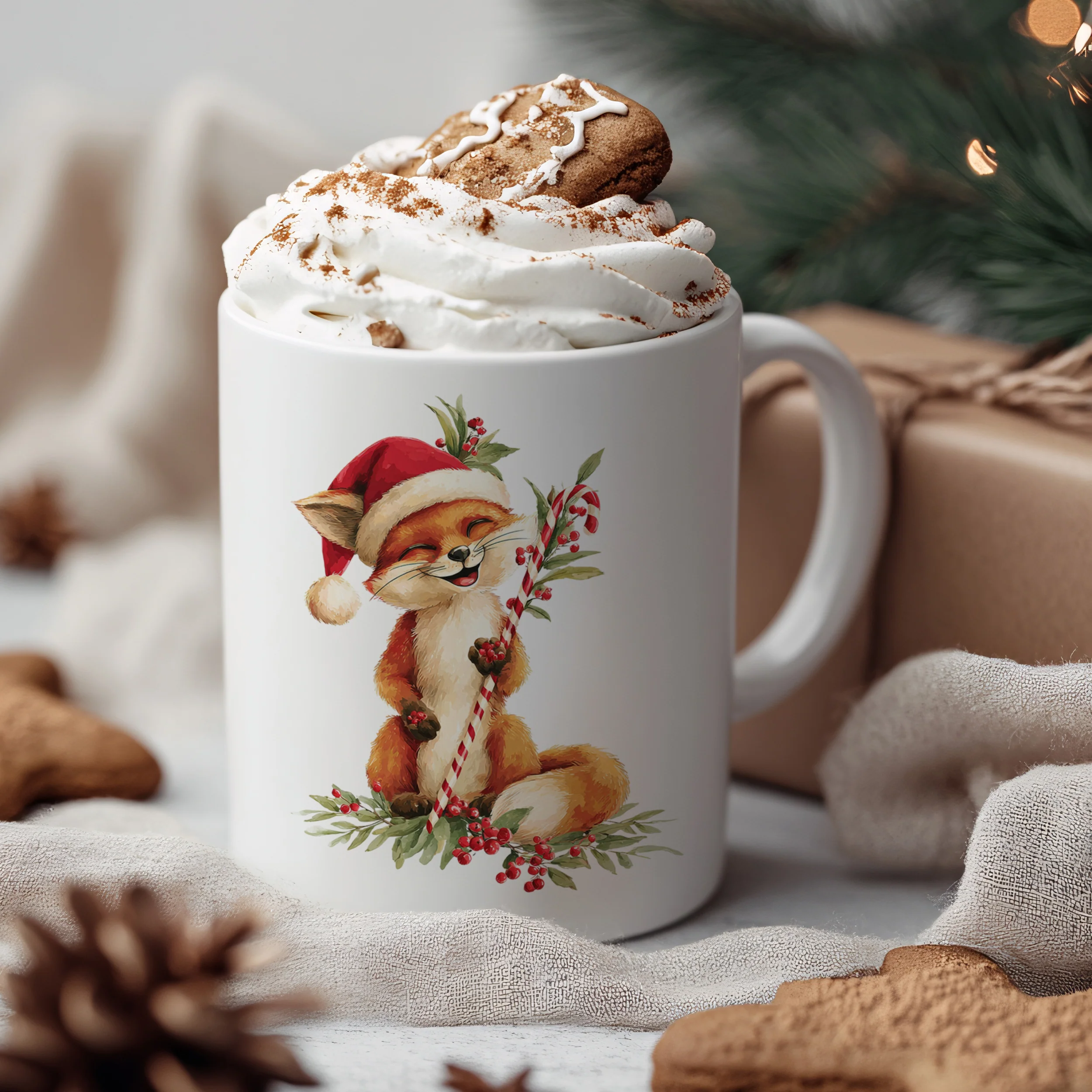 Weihnachtstasse Fuchs mit Weihnachtsmütze - Image 3