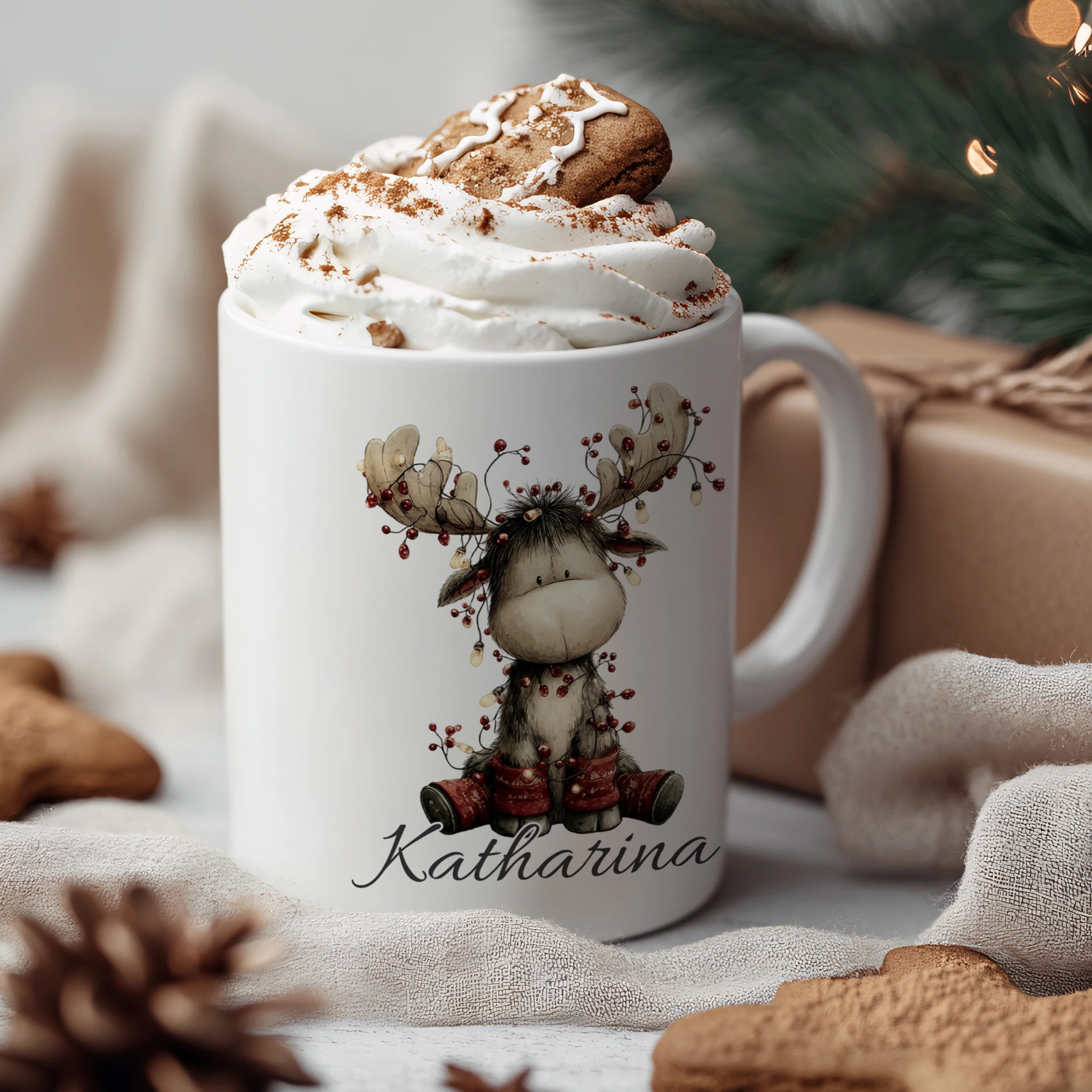Weihnachtstasse Rentier mit Namen - Image 3