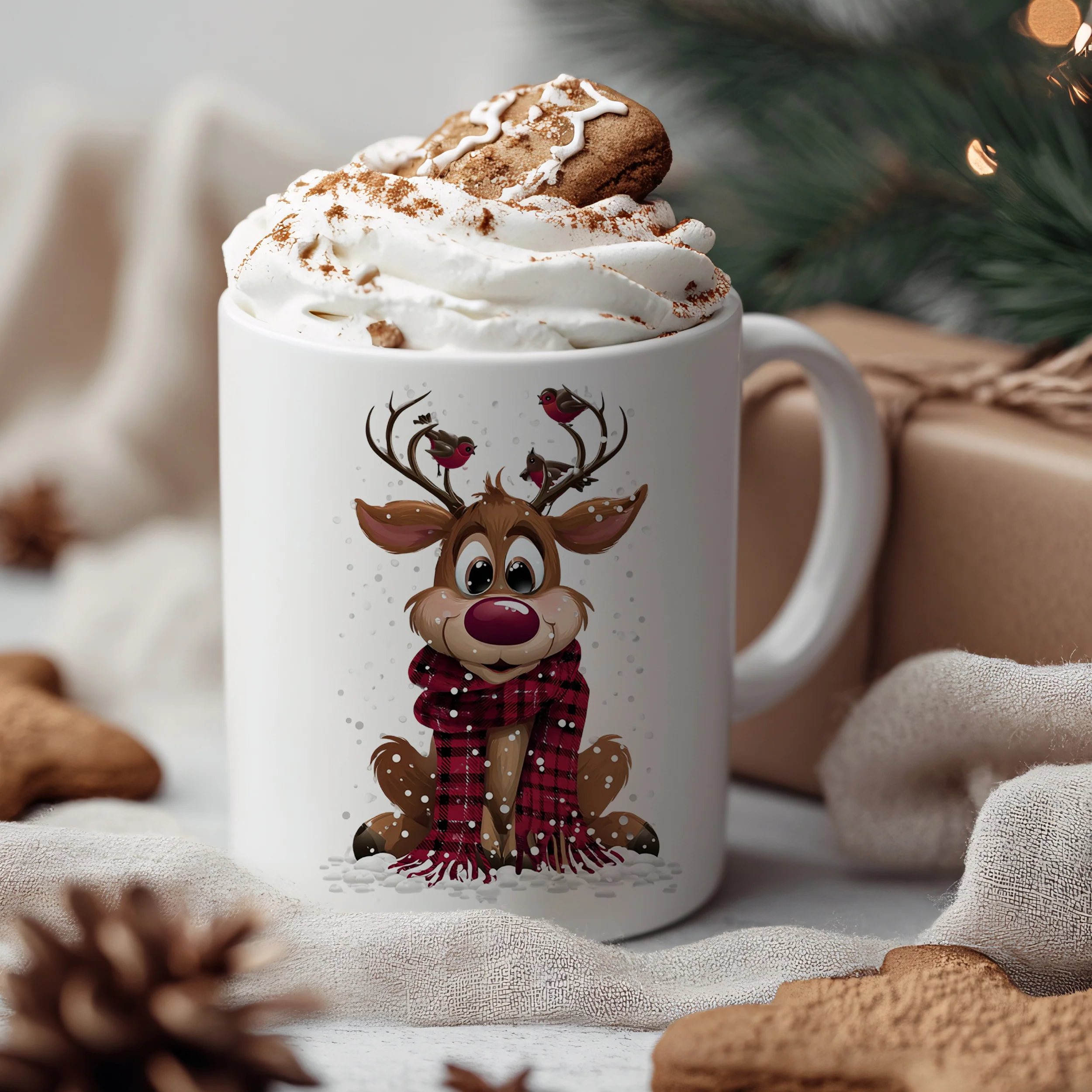 Weihnachtstasse Rentier mit Schal - Image 3