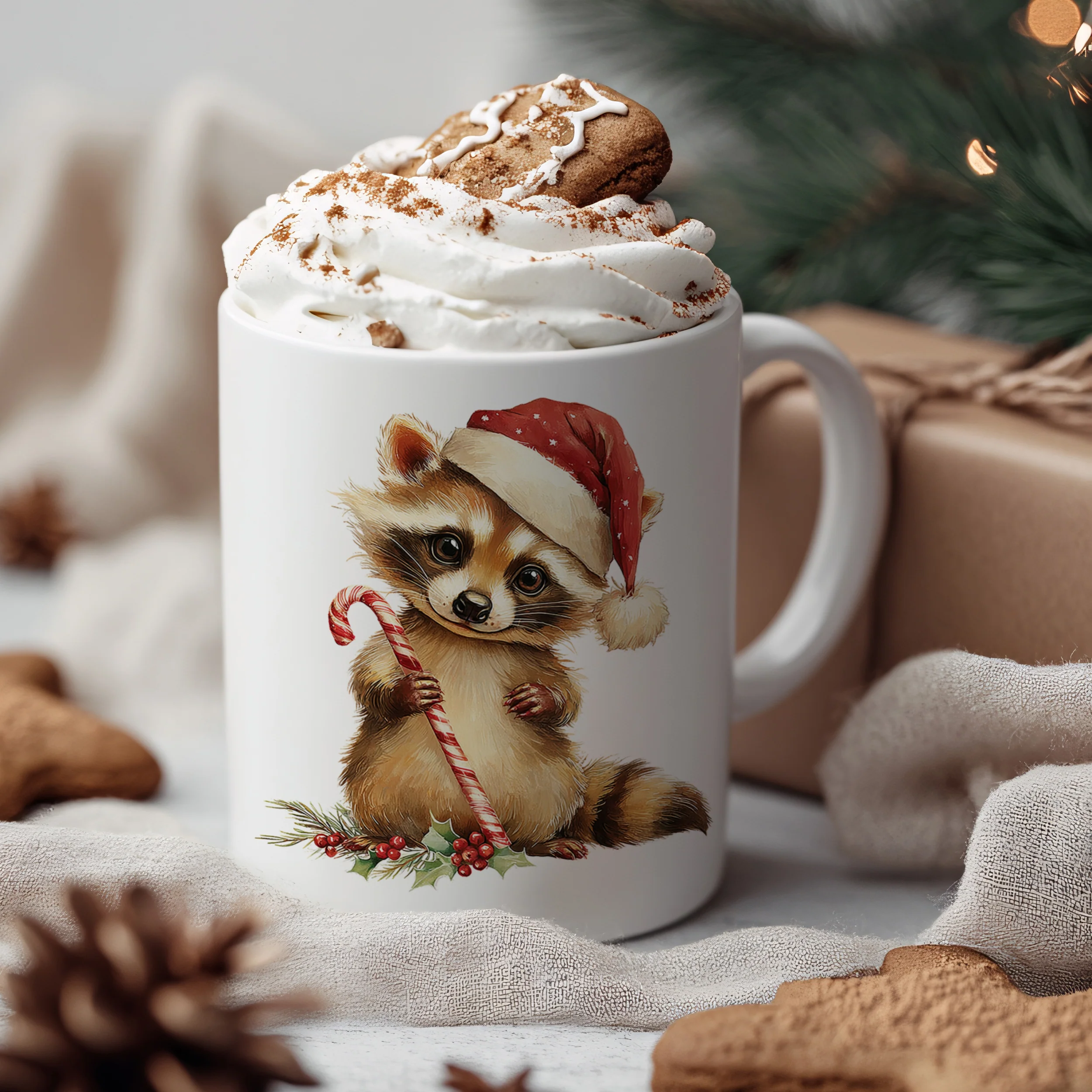 Weihnachtstasse Waschbär mit Weihnachtsmütze - Image 3