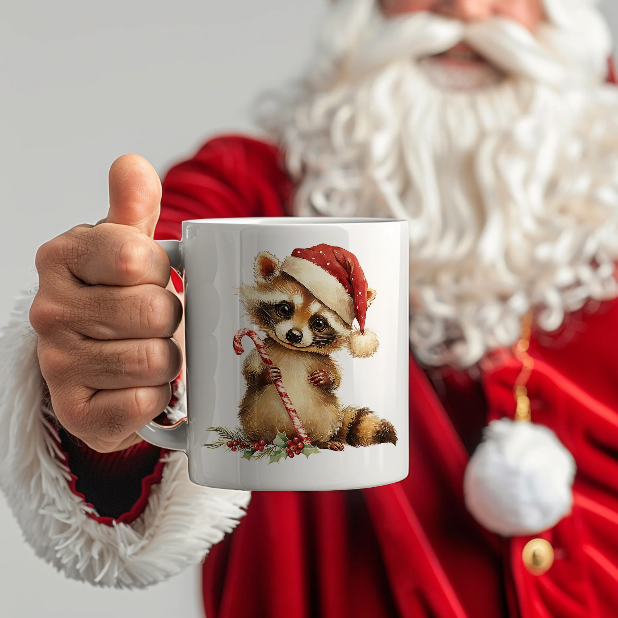 Weihnachtstasse Waschbär mit Weihnachtsmütze - Image 6